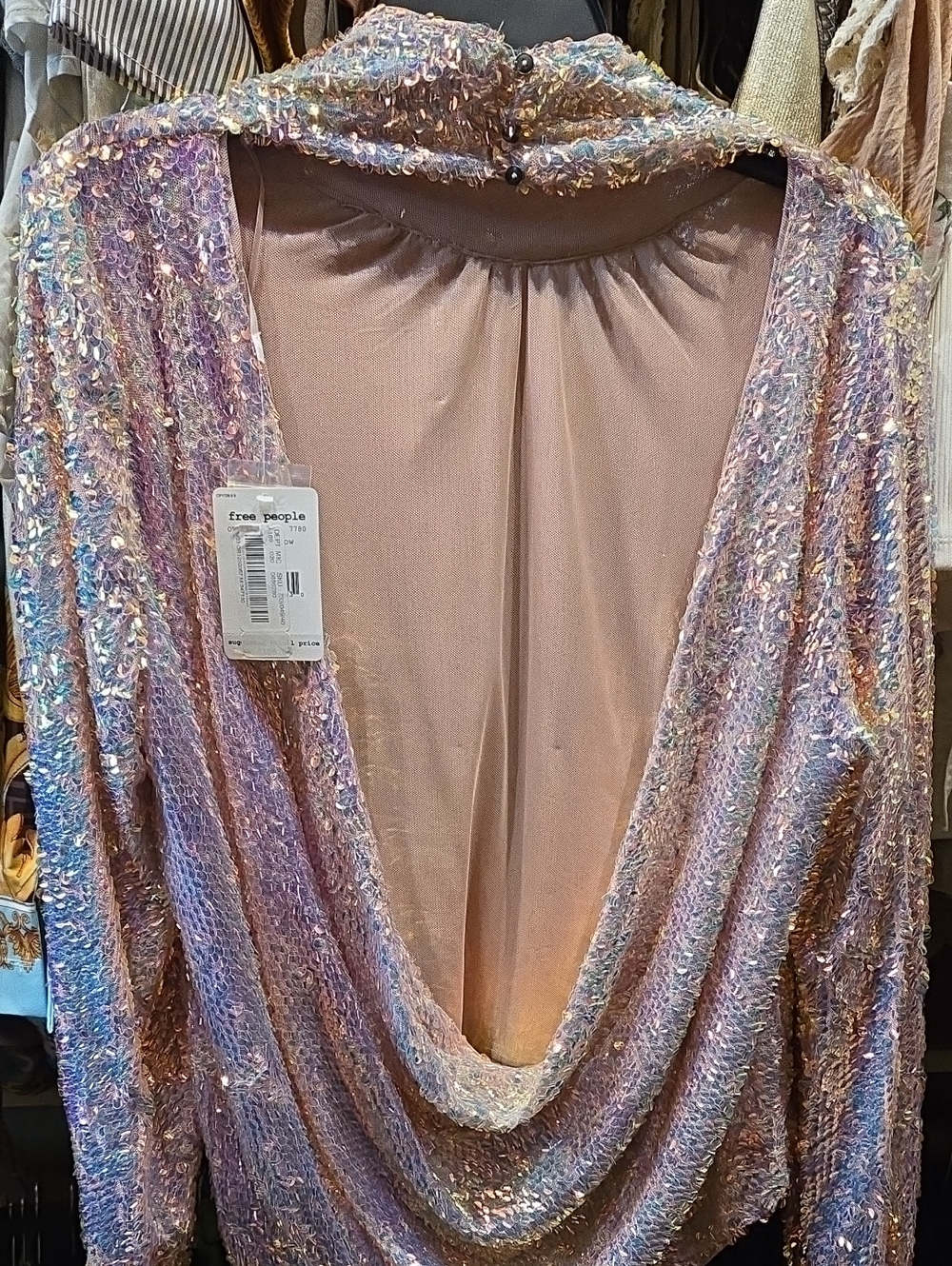 Free People Iridescent Sequin Draped Top - Lavender